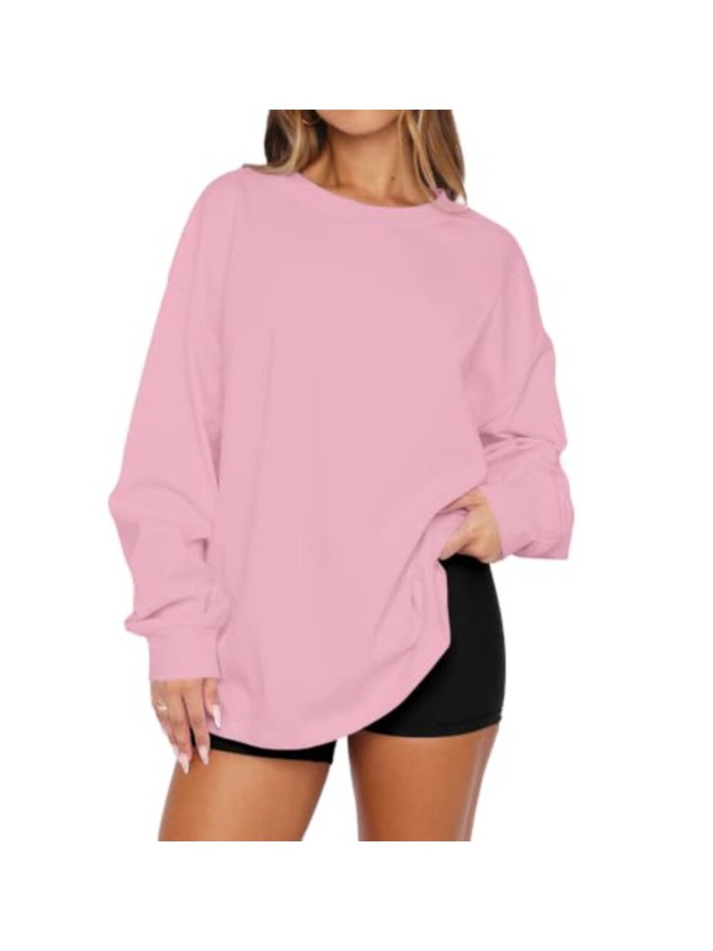 Womens Oversized Long Sleeve Cotton Crewneck Pullover Tunic Top